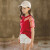 女の子Tシャッツ半袖新品子供纯绵ドレス2019夏新品の中大童韩版ゆった半肩ガゼル洋风个性女の子Tシャッツ110が身长95～104 cmに相当します。