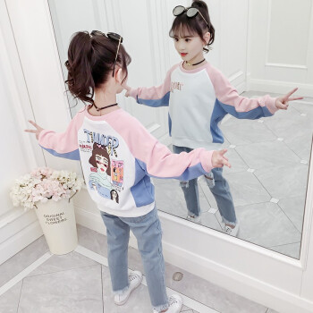 子供服の女の子のTシャツの长袖の子供の下の2019年の新型の中で大きな子供の色の上の丸首のぬれています。ピンクの120は身長の105-155 cmにぴったです。