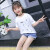 青純木子2019春の新型の女の子Tシャ子供供の韓国版百合中大学子供服の子供服の刺繍丸首の半袖のTシャツの女の子の白い100