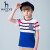 HAZYSハギブドの子供服夏の新型供の男の子の彩条半袖丸首シチャチャ半袖ポロシャ赤145