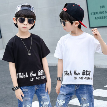 cococookii 2019春の新型男児Tシャツーファッション运动について学ぶアルファベースの大童半袖Tシャツー黒110