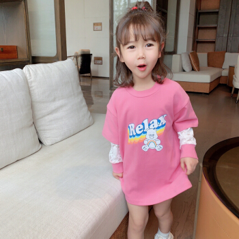 秋尚新女童2020新型子供服の中の长いアニメツ供纯绵の长袖の上にいる女性の赤ちゃんの洋服のピンクの标准5。